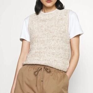 Club Monaco Beachy Knit Mix Texture Sweater Vest Size Large Oatmeal Cotton Blend